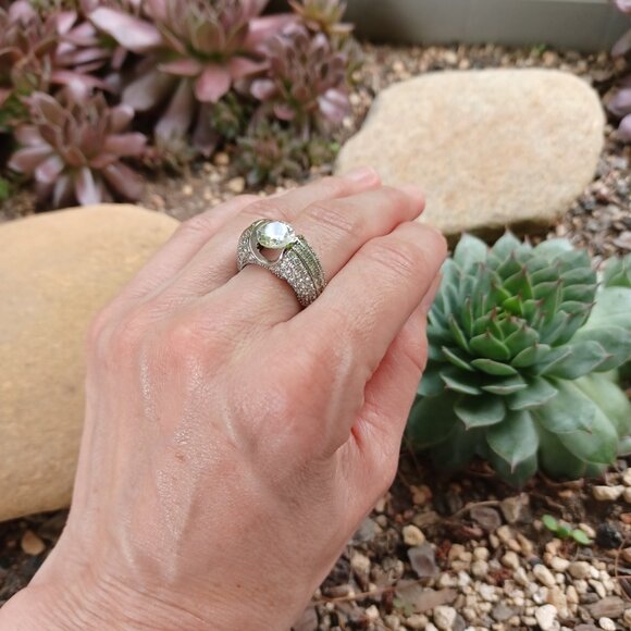 Vintage Sterling Silver Faux Diamond Statement Ring, Sz 6.75 - Picture 3 of 11